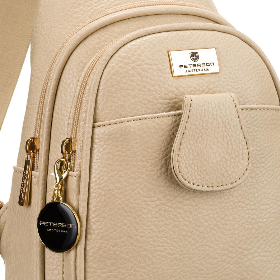 Modna I Funkcjonalna Beżowa Saszetka Damska Crossbody Z Eko Skóry Peterson