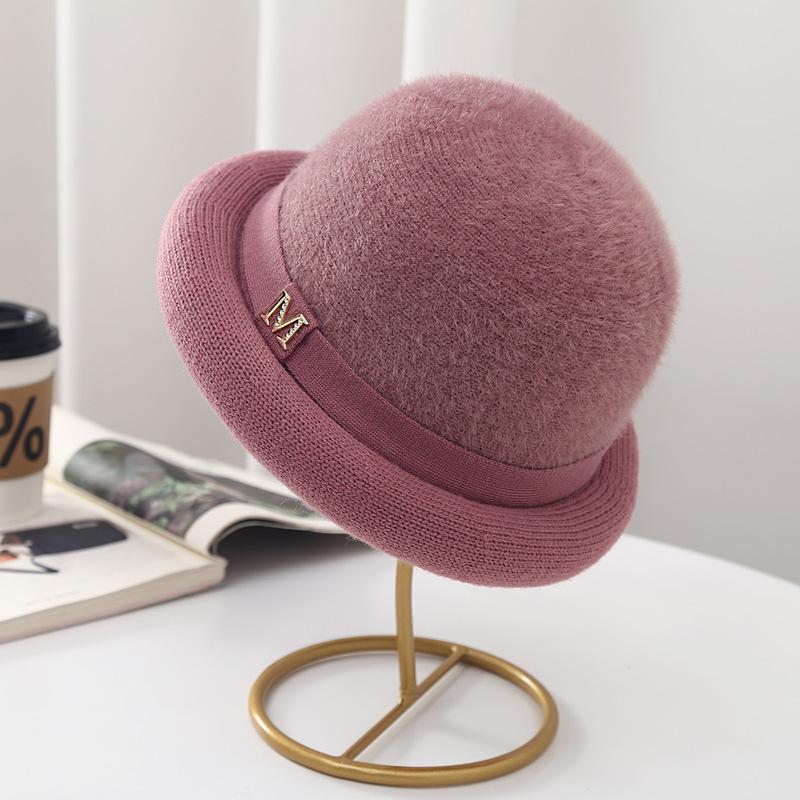 

Осенне-зимняя женская панама, корейская шапка из искусственного меха кролика, шапка-тазик, шапка-купол, зимняя модная шерстяная шапка, теплая утолщенная шапка M（56-58cm）