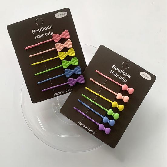 6Pcs Girl Hairpins Baking Paint Process No Peeling Stable Grip Metal Clip Base Hair Pins Star Heart Bowknot Decor Candy Color Hair Clips