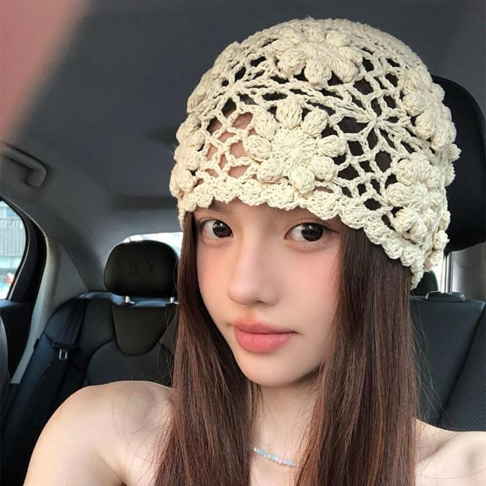 Hollow Knit Basin Caps Handmade Beanies Cap Korean Crochet Flower Hat  Outdoor