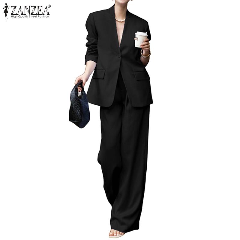 

ZANZEA Женские блейзер с длинным рукавом и брюки, повседневные костюмы-двойки 4XL чёрный