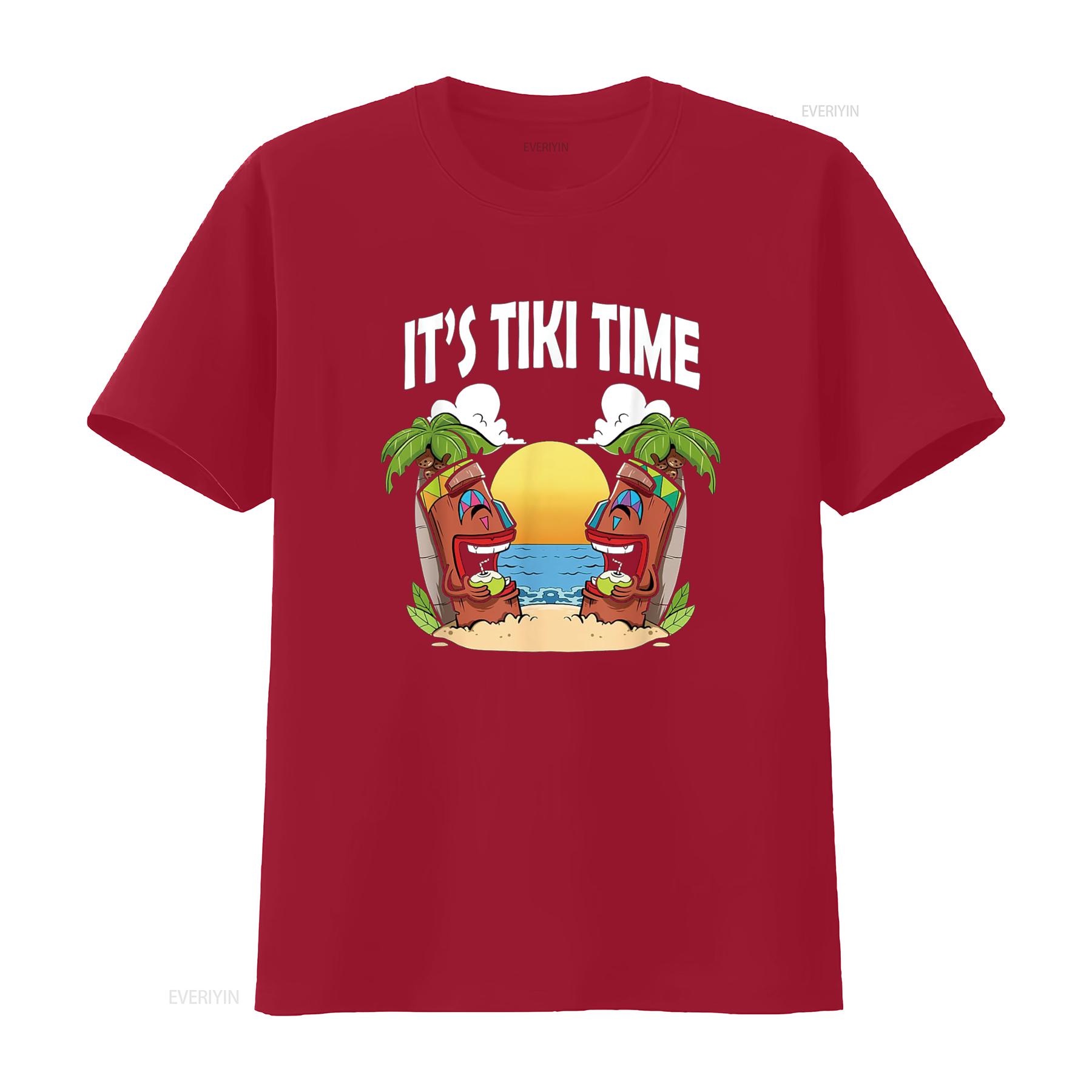 Tiki T Shirt Men Head It s Time Hawaiian Luau Women vintage Washed Unisex Breathable Stretched Slightly graphic Casual S
