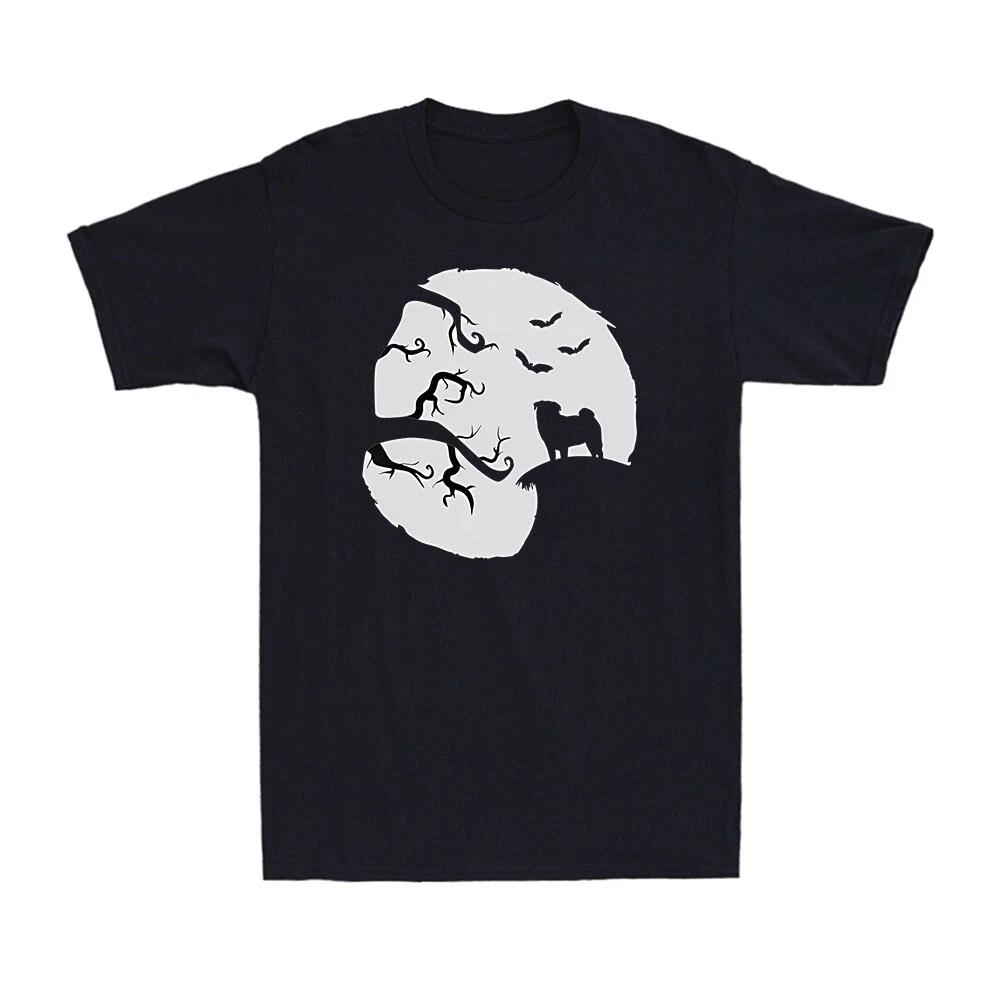 

HOT SALE Halloween Pug Dog Tree Crow Animal Novelty Vintage Men Cotton T-shirt Soft and Comfortable Round-neck Tee Streetwear 4XL