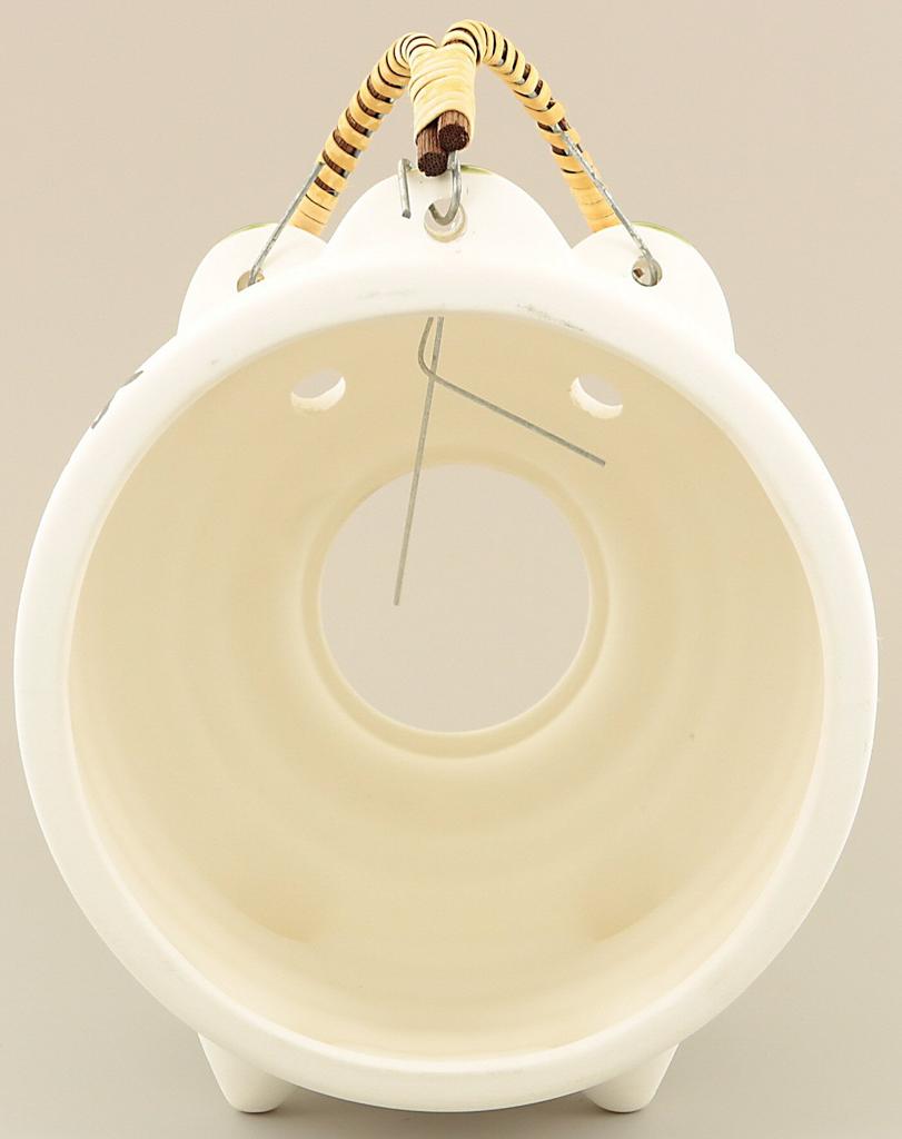 Banko Ware Mosquito Coil Holder with Pig Design, Hand-Painted Quote "Summer Bugs," White, 19cm Tall, Made In Japan, Product Number 15914