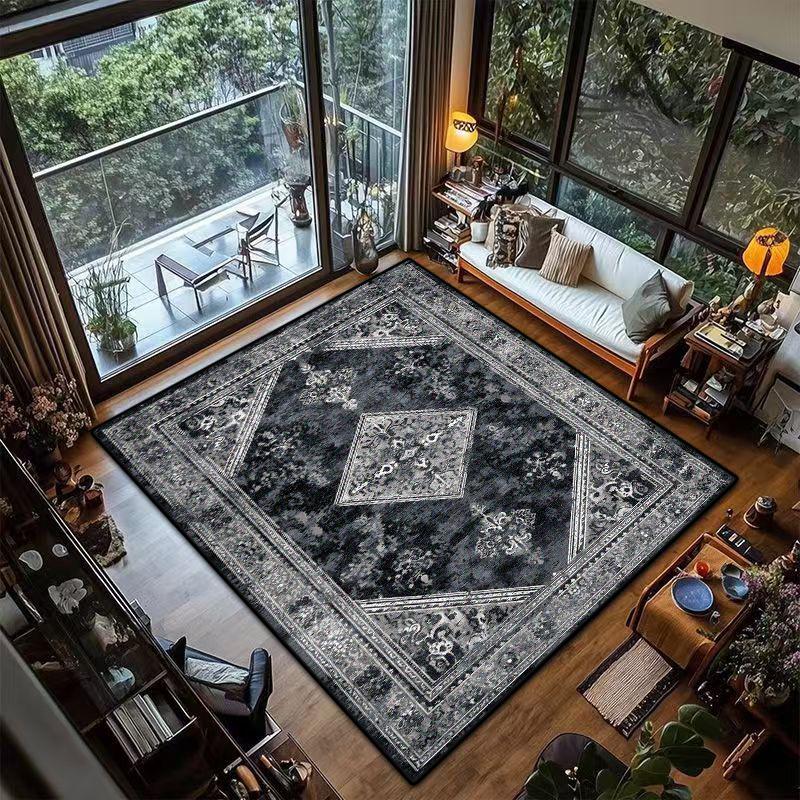 Retro Black Persian CARPET LIVE ROOM Luxury Home Decoration Bedroom Large Area Rugs Easy Cleaning Non-slip Floor Mats Bedside