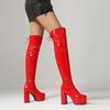 Stivali da Donna Eleganti in Vernice con Plateau e Tacco Chunky, Sopra il Ginocchio