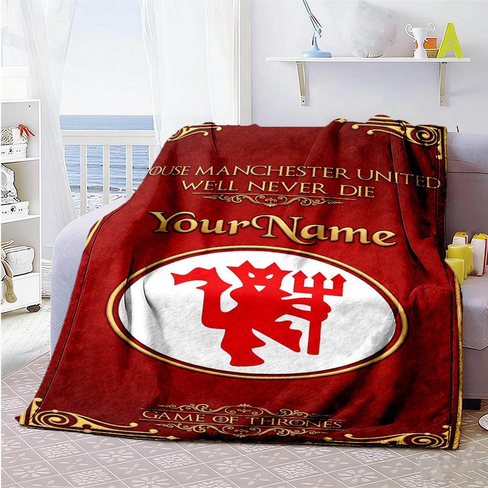 Manchester Customize Text Blanket Multi-purpose Personalized Blanket Ultra-Soft Suitable for Sofa Chair Home Decor Seaside for All Occasions