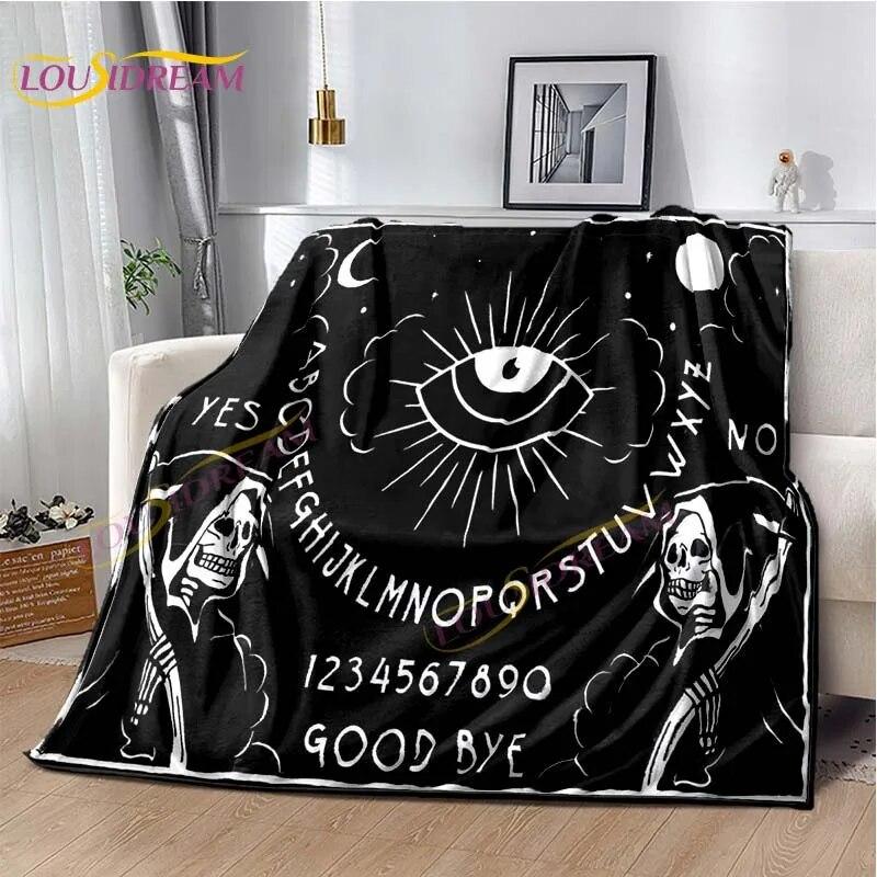 Magic Ouija Board Alphabet Blanket Witchcraft Pentagon Blanket for Bedroom Living Room Sofa Gothic Ouija Hand Flannel Blanket