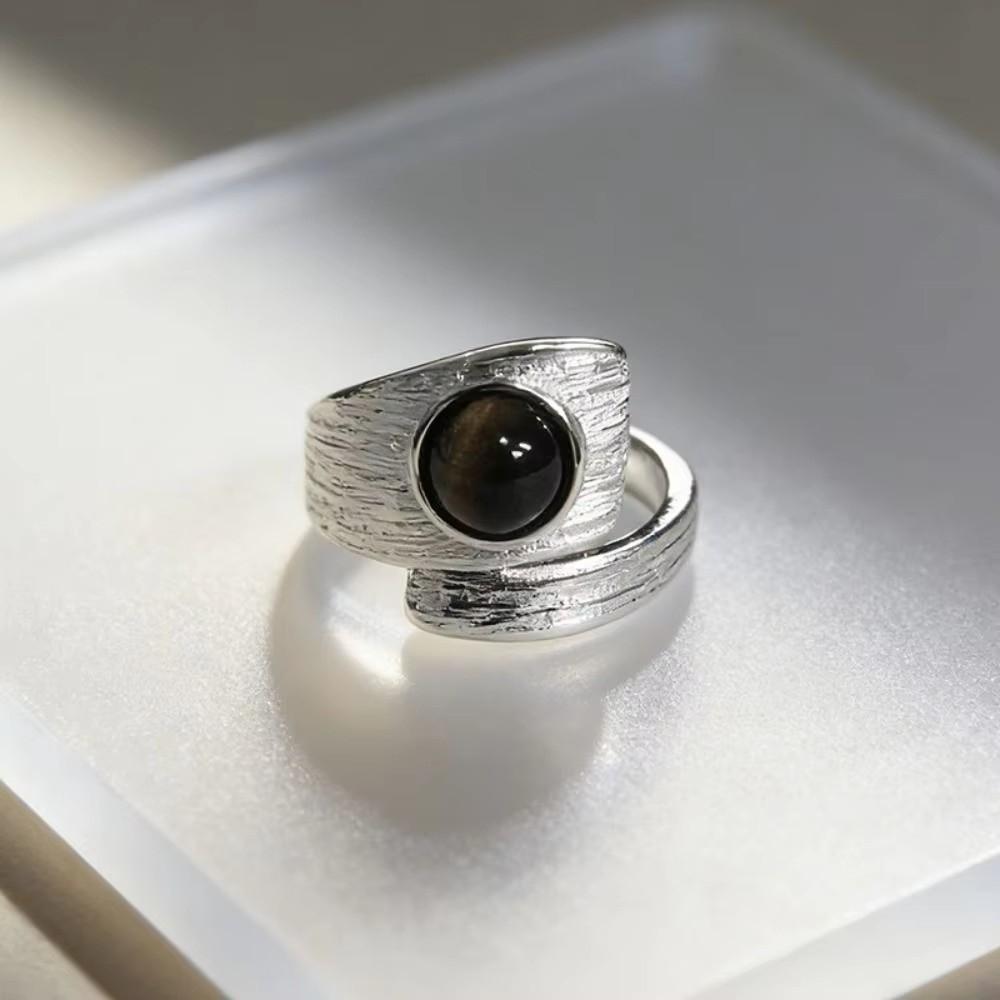 Elegant Vintage Adjustable Open Rings Irregular Niche Minimalist Rings Tiger Eye Stone Rings Party