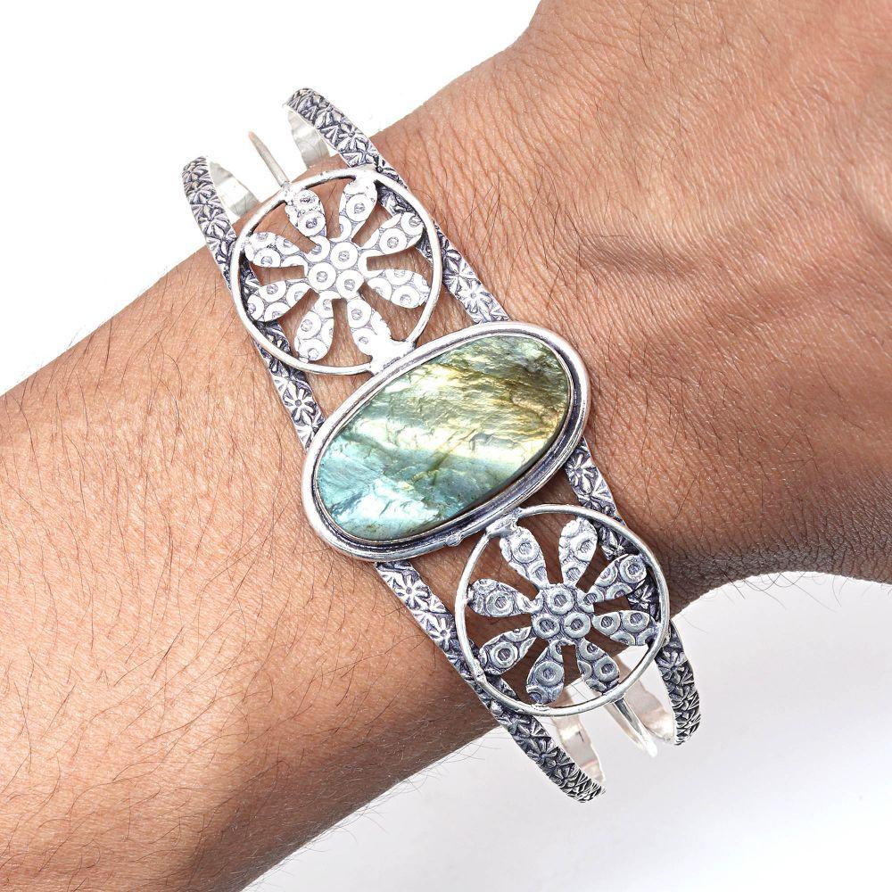 Labradorite Drusy Gemstone Ethnic Jewelry Cuff Bracelets7''Adjustable