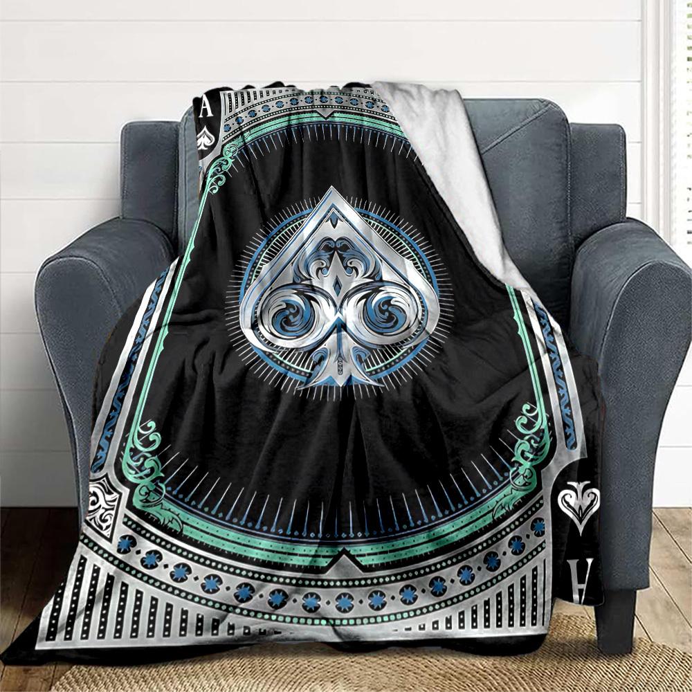 1PC Playing Card Ace of Spades Print Blanket, Soft Throw Blanket - Warm & Cozy for Couch, Bed, Office, and Travel Yy250912205