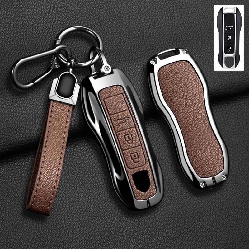 AABKR1 Zinc Alloy Leather Car Key Case for Porsche Cayenne 718 MACAN Panamera 911 Macan Boxster Cayman Cayenne Macan Keychain Key Case