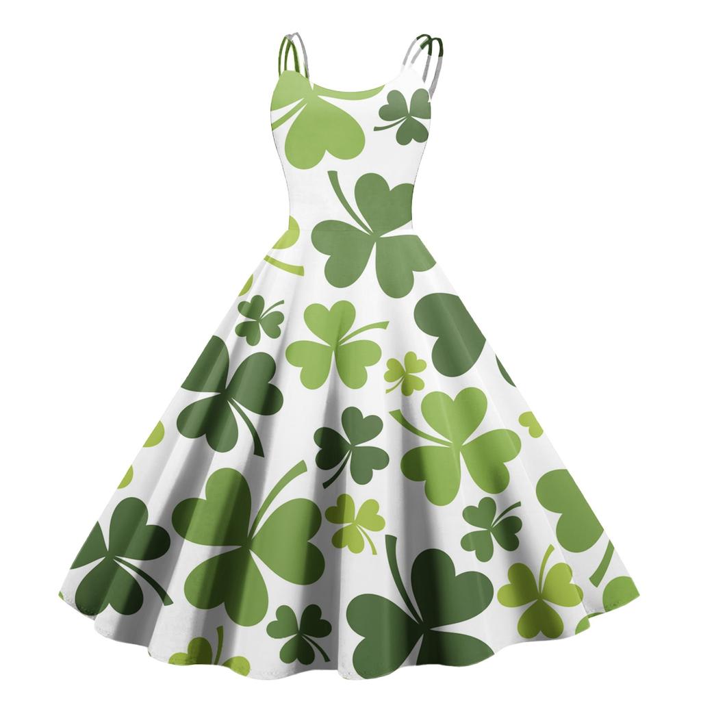 Women's Fashion St. Patrick's Day Print Sexy Off Shoulder Vintage Dress
