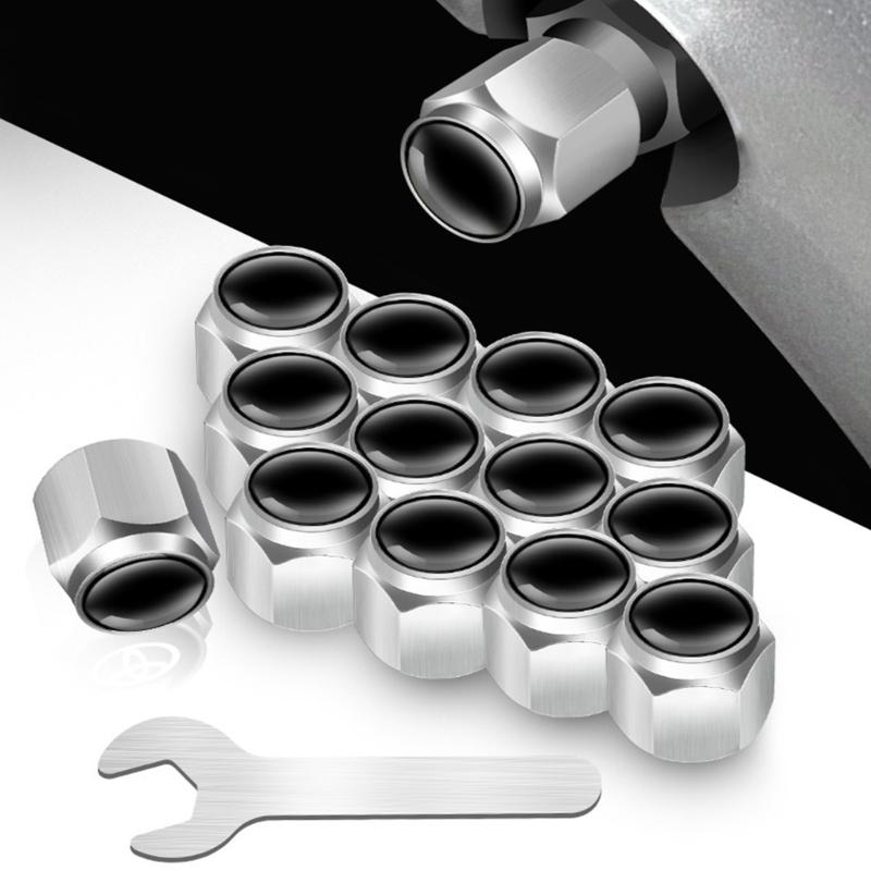 5pcs Metal Tire Valves Caps Corrosion Resistant Caps Hexagonal Designs Dust Proof Rubber Seal for Car & Motorcycles