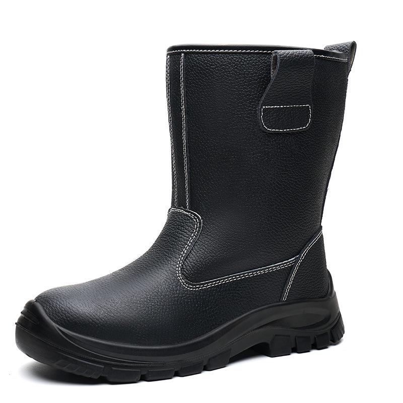 Men's High-Top Steel Toe Anti-Smash and Puncture-Resistant Cowhide Safety Boots for Oil Fields