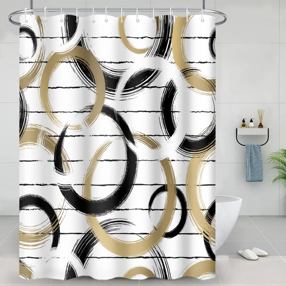 Striped Fabric Bathroom Shower Curtain-Modern Simple Polyester Waterproof Blue Grey Abstract Line Pattern With Hook