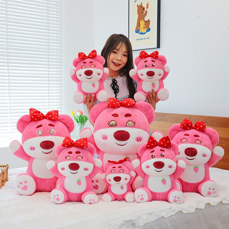 25/40cm Sevimli Pembe Çilekli Ayı Peluş Oyuncak Büyük Sevimli Ayı Bebek Kız Çocuk Uyku Yastığı Sevgililer Günü Oda Dekorasyonu Hediye
