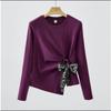 New Spring and Autumn Lace-up Waist Women's Long-sleeved T-shirt Slimming Belly-covering Bottoming Shirt