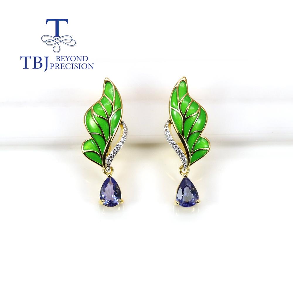 Unique Natural Blue Tanzanite Lotus Leaf Shape Design Female Earrings 925 Sterling Silver Fashion Fine Jewelry Anniversary Gift