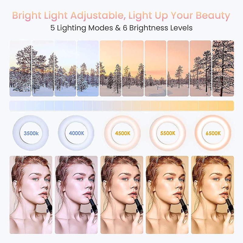 4" Aluminum Shell 5-Color Temperature Clip-On Beauty Ring Light for Video Conferencing and Live Broadcasts