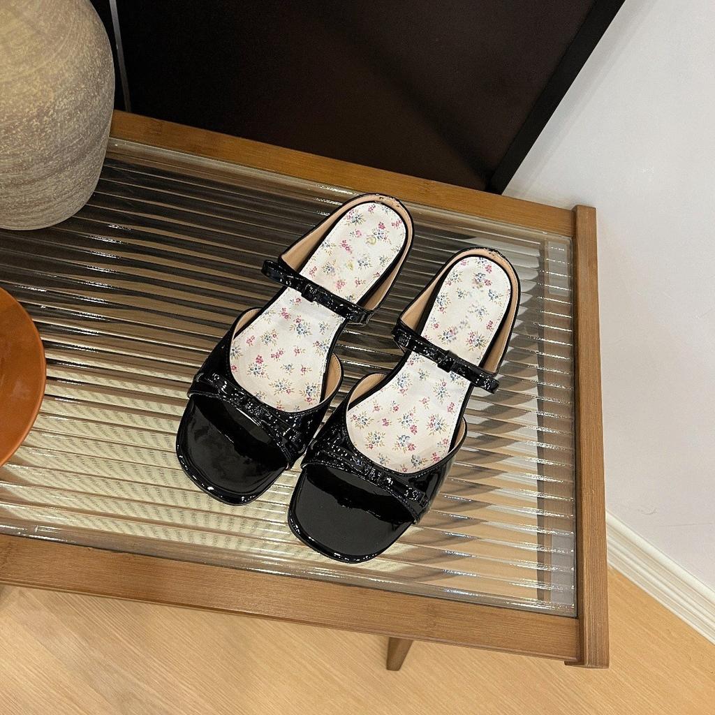 Small Inner Height Increase Women's Shoes French Beautiful Floral Bow Open-toed Cool Slippers Outer Wear Spring and Summer Skirt