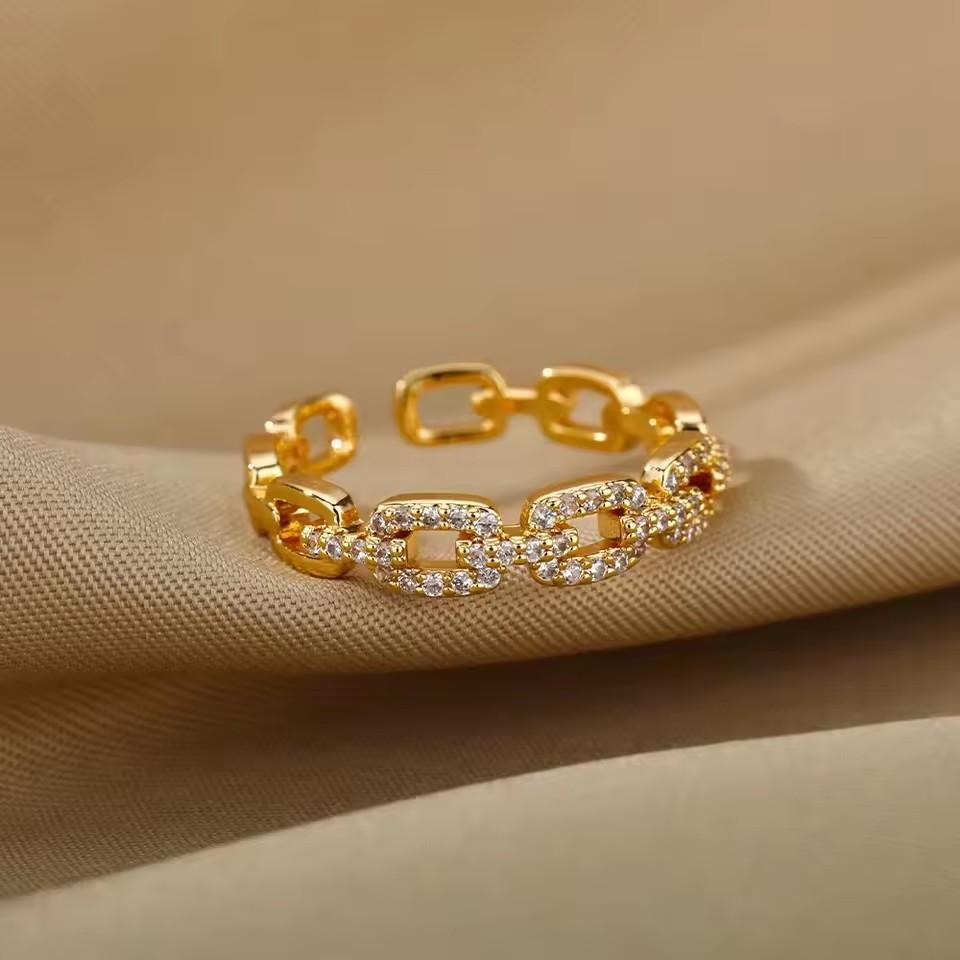 

Elegant Chain Link Open Ring For Women Adjustable Luxury Fashion Statement Jewelry High End Minimalist Design opening adjustable золотой