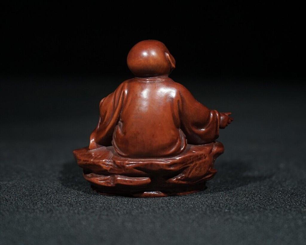 Chinese Antique Vintage Boxwood Carving Little Monk Statue Home Decor Collection