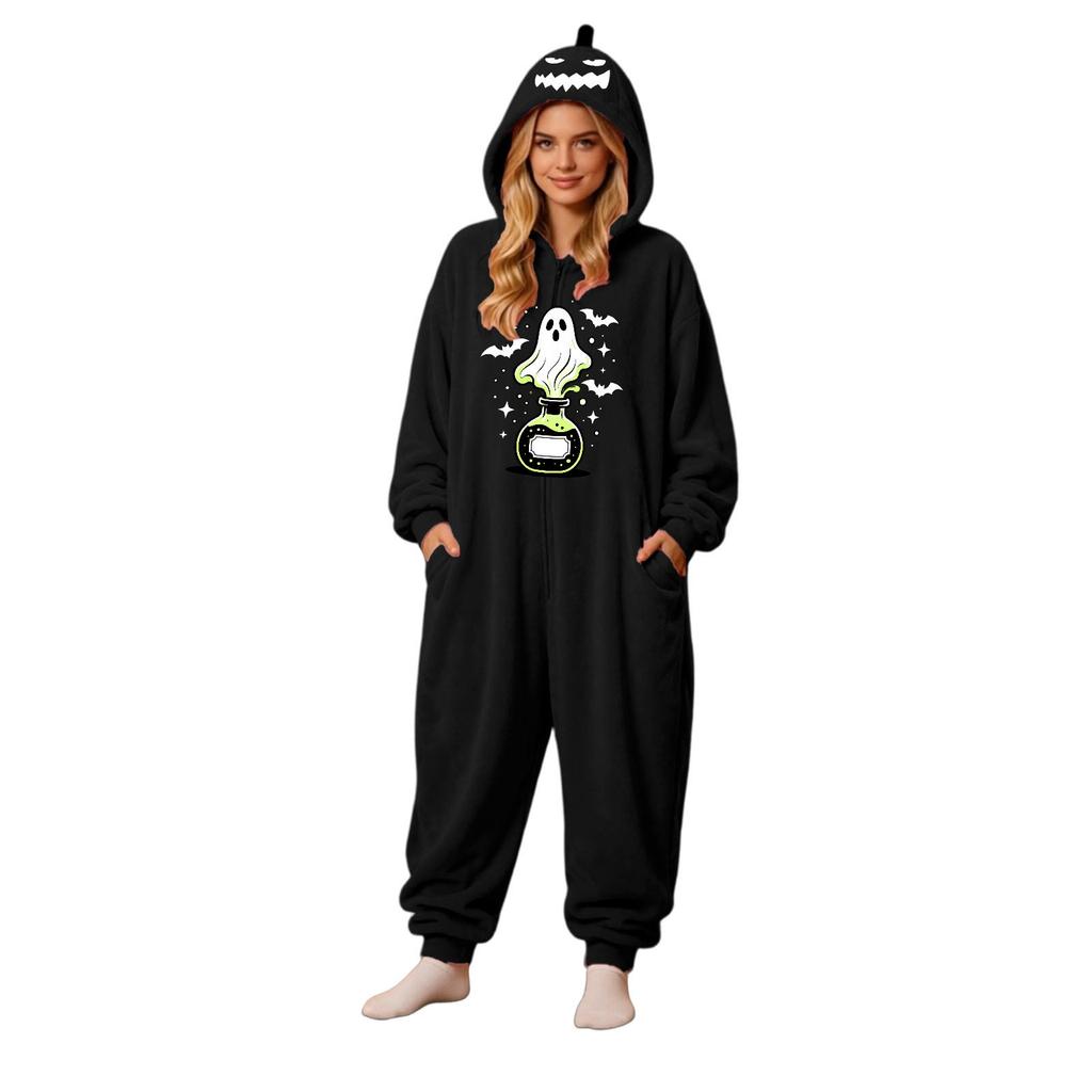 Couples Halloween Matching Flannel Jumpsuit Costume for Men and Women