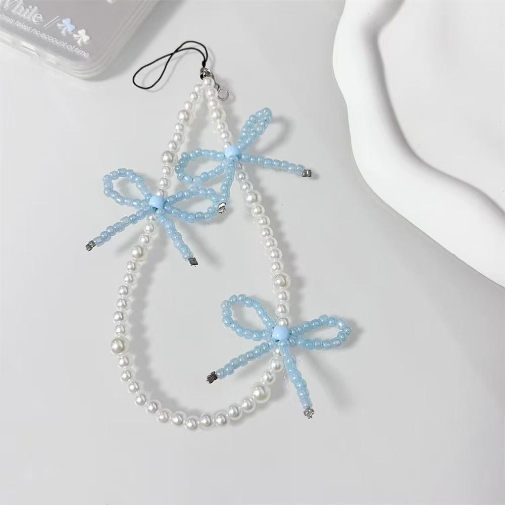 Korean Designer Pink Pearl Bow Knot Phone Lanyard and Keychain