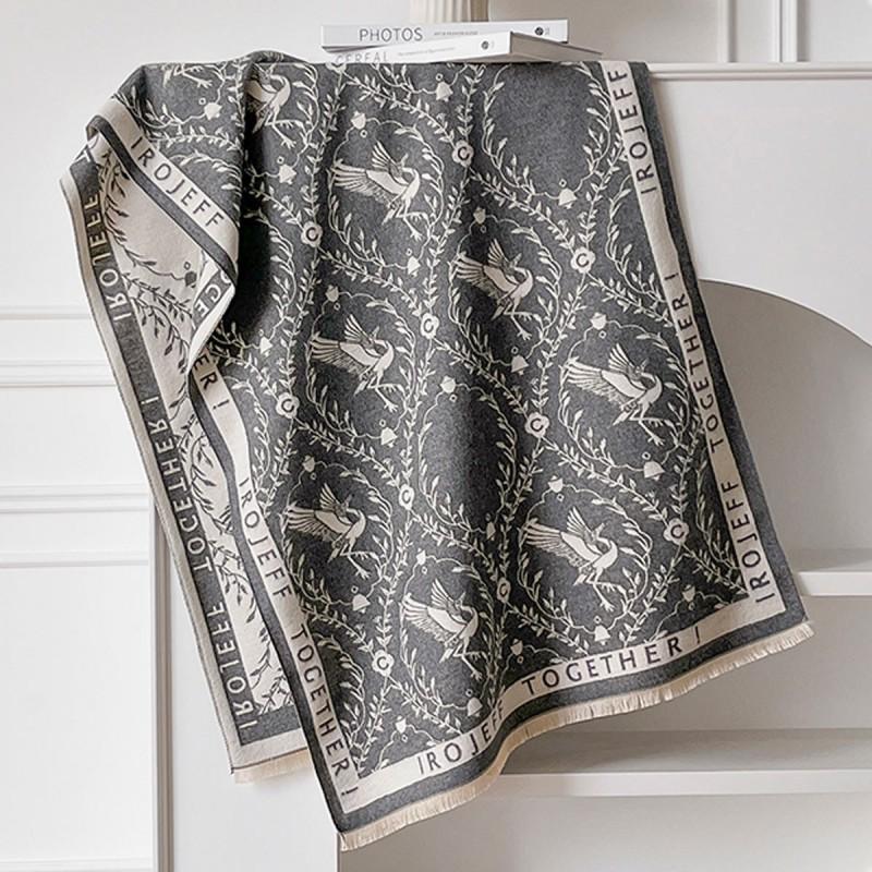 Elegant French Vintage Butterfly Print Faux Cashmere Scarf Women Warm Thick Wrap Shawl Office Winter
