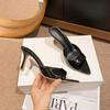 Summer Women's High Heels Sexy Pointed High Heeled Slippers Luxury Leather High Heels Slippers for Women Open-toed Mules Slides