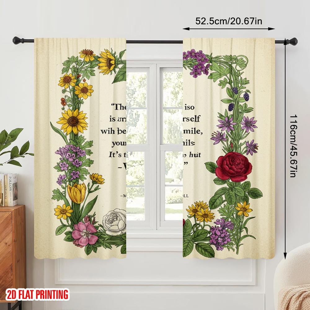 2pcs 2D Flat Printing Curtains Alice Wonderland Floral Quote Polyester Without Electricity All Season Party & Holiday Decor Use