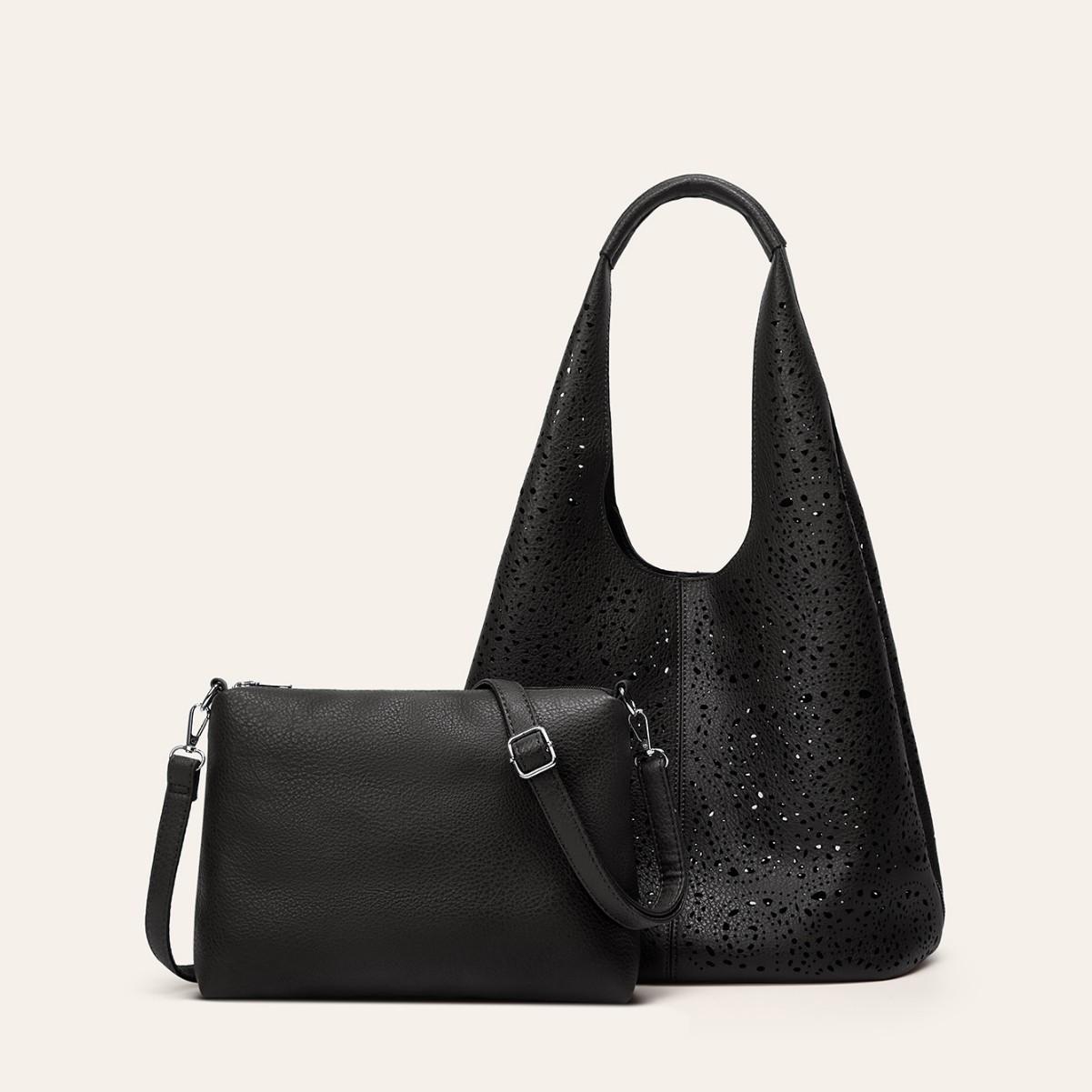 New laser engraved hollow women s bag niche vegetable basket fashionable tote bag large capacity simple shoulder handbag чёрный