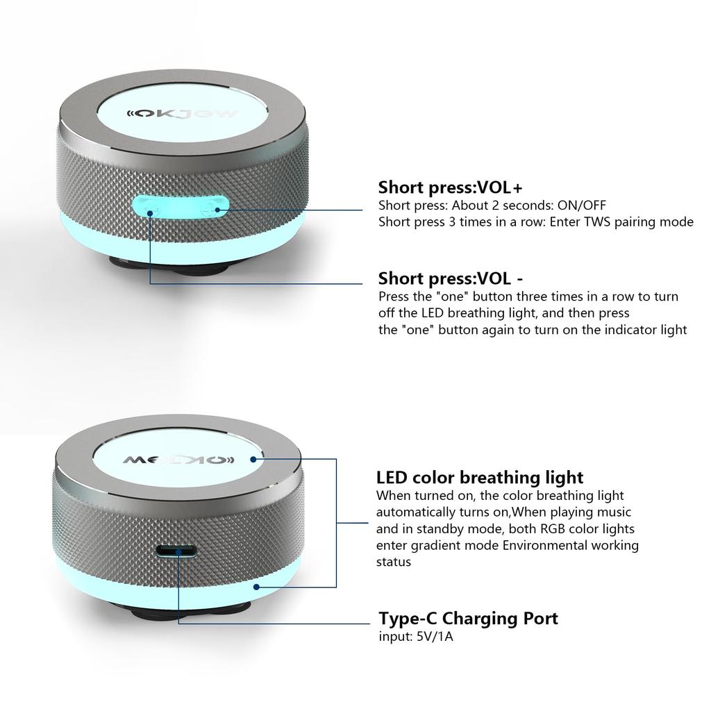Bone Conduction Bluetooth Speaker with Colorful LED Breath Portable Surface Vibration Surround for and Party Use Light, Speaker, 360° Sound, Home,