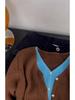 Women's Korean Style V-Neck Color-Block Knitted Cardigan Top for Autumn/Winter