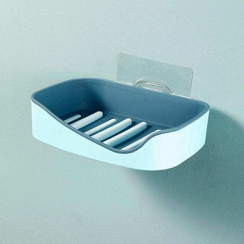 Wall Mounted Soap Dish With Drain Water Home Self-Adhesive No Punching Bathroom Shelf Supplies Storage Box Solid Soap Box Holder