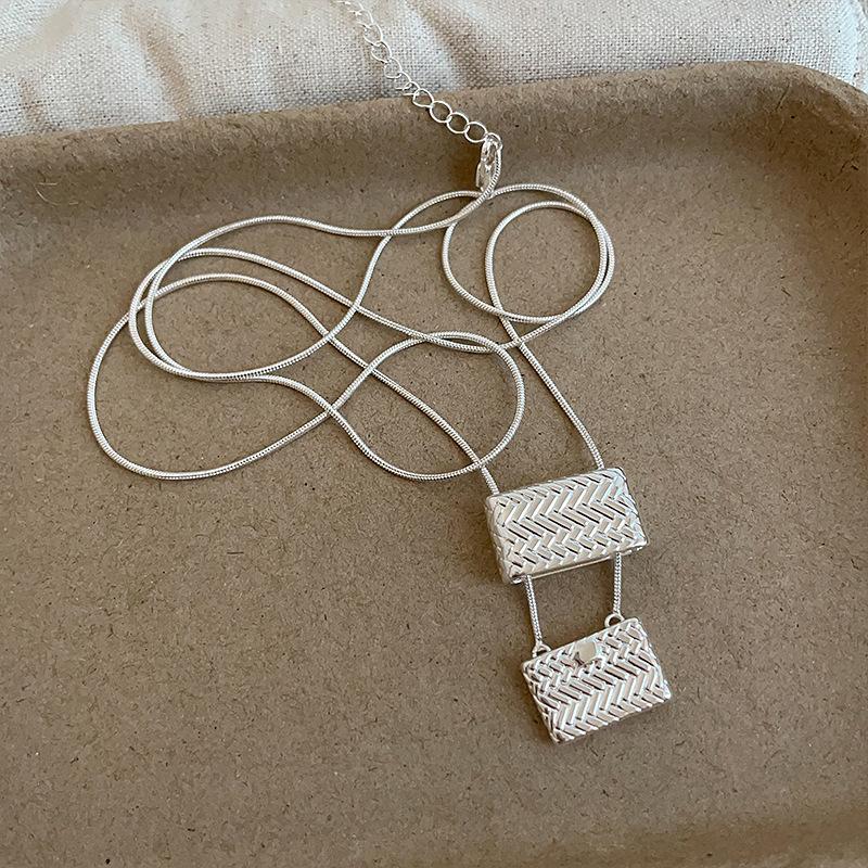 Real Gold Silver Plated Copper Snake Chain Chokers Unique Design Double Metallic Knitted Bag Pendant Necklaces for Women