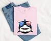 Shark Shades Shirt 4th Of July Freedom Gift Women Illustration Tee Sunglasses T-Shirt Patriotic Fan Graphic Tshirt Liberty Graphic Hand