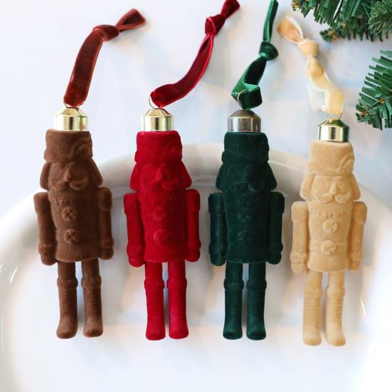Flocking Nutcracker Hanging Ornament Decorative Nutcrackers Statue Christmas Soldier Charm Holiday Tree Decoration Pendant