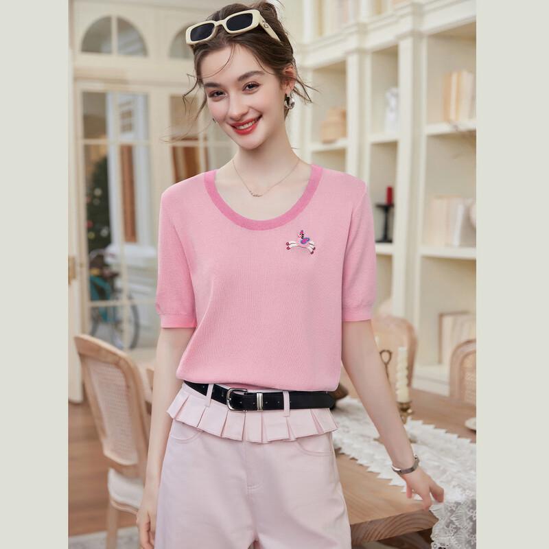 Bailuyu Simple Colorblock Knitted Short Sleeve Top 38