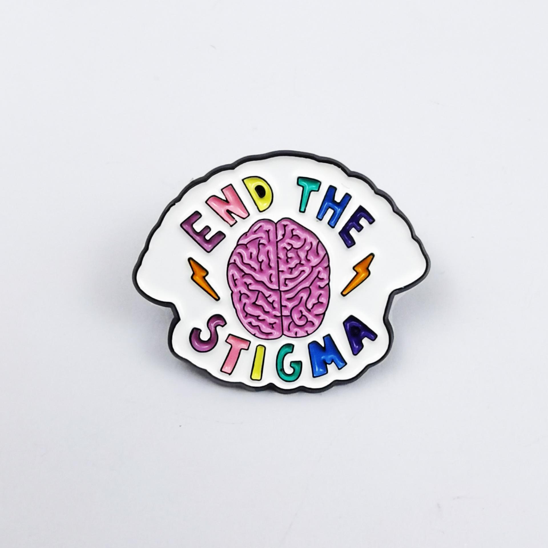 Colorful Cartoon Brain Brooch - Geometric English Letter Badge for Personalized Style