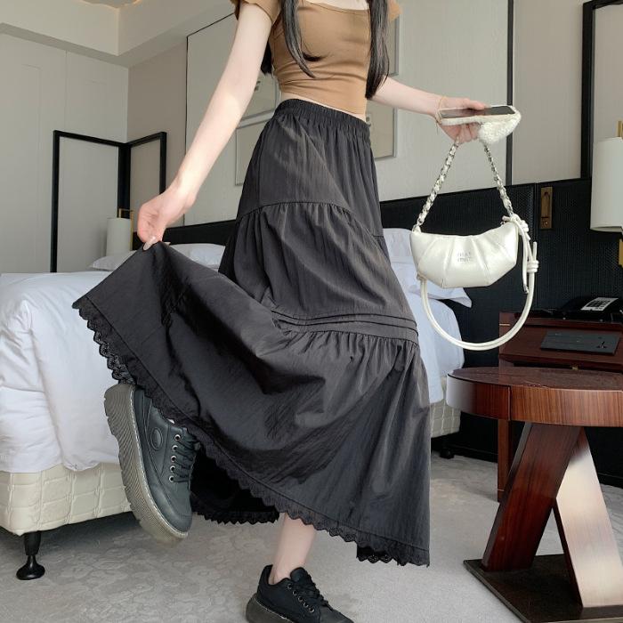 

[Original fabric] lace lace sweet skirt women s summer cake a word medium and long skirt big swing umbrella skirt XL чорний