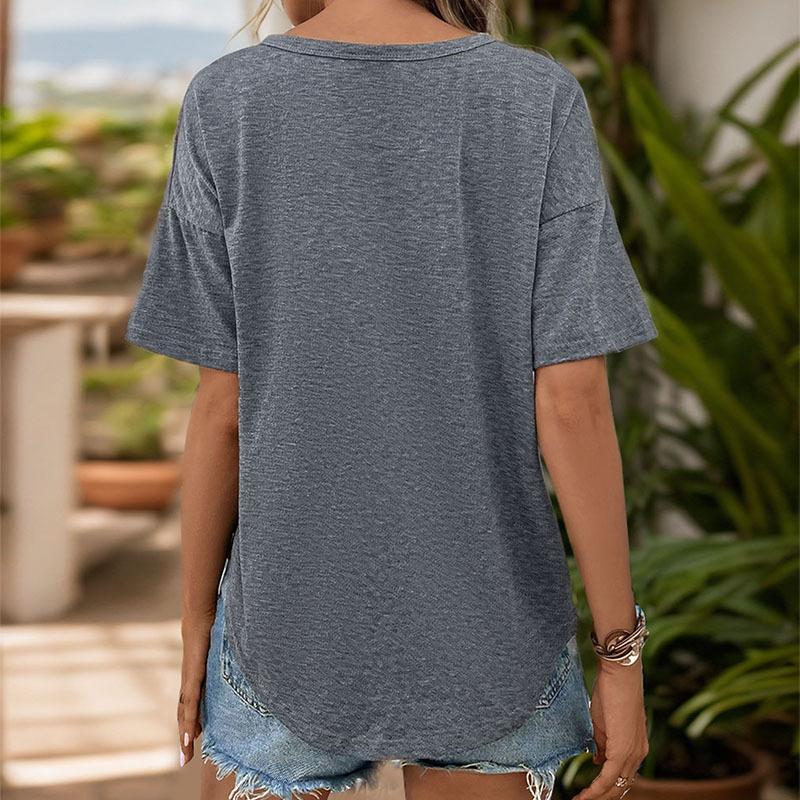 Maglietta Estiva da Donna Casual Scollo a V Grigio Scuro Manica Corta
