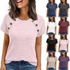 2026 Summer New Knitted Short-sleeved Top Women's Crew Neck Button-up Design Slim-fit T-shirt
