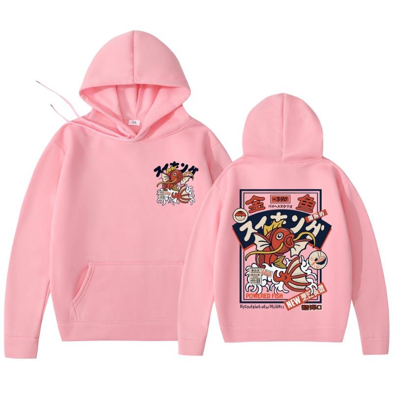 Red Koi Print Fleece Hoodies Harajuku Hip-hop Streetwear Autumn Winter Pullover Men Women Sweatshirt