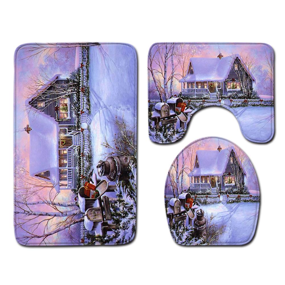 

Рождественский коврик для ванной, туалетный трехпредметный набор 45cmx75cm