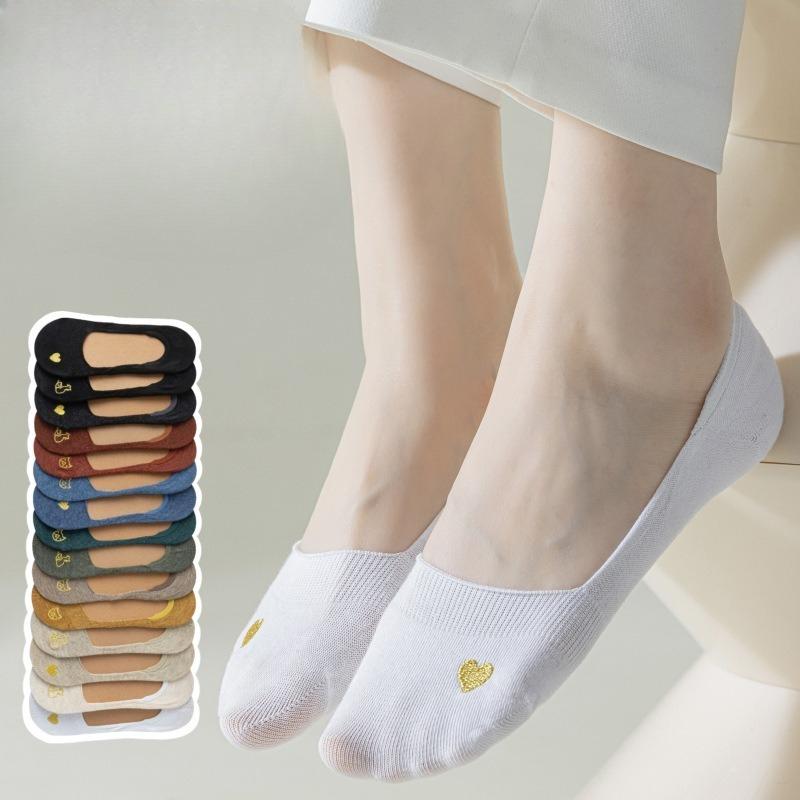 5 Pairs Children's Summer Pure Cotton Boat Socks with Silicone Anti-slip and Invisible Heel Protection, Not Falling Off, Shallow Toe Design