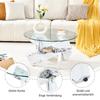 Multi-Color Optional MDF + Glass Round Coffee Table: White Imitation Marble Patterned Support Legs, 79cm Diameter, 0.8cm Thick Tempered Glass Surface.