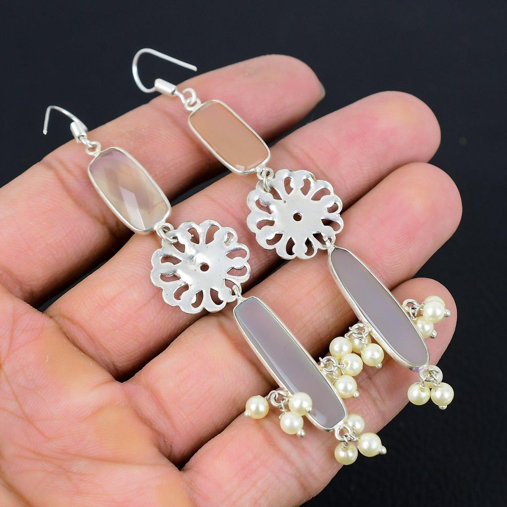 Radiant Natural Montana Agate Hook Dangle Birthday Earrings 925 Sterling Silver