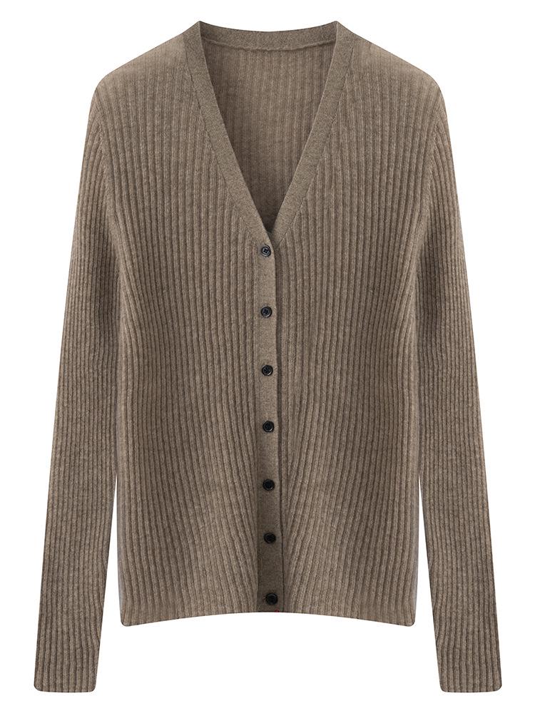 100% Pure Cashmere Women's V-Neck Cardigan – Autumn/Winter Knit Sweater Coat